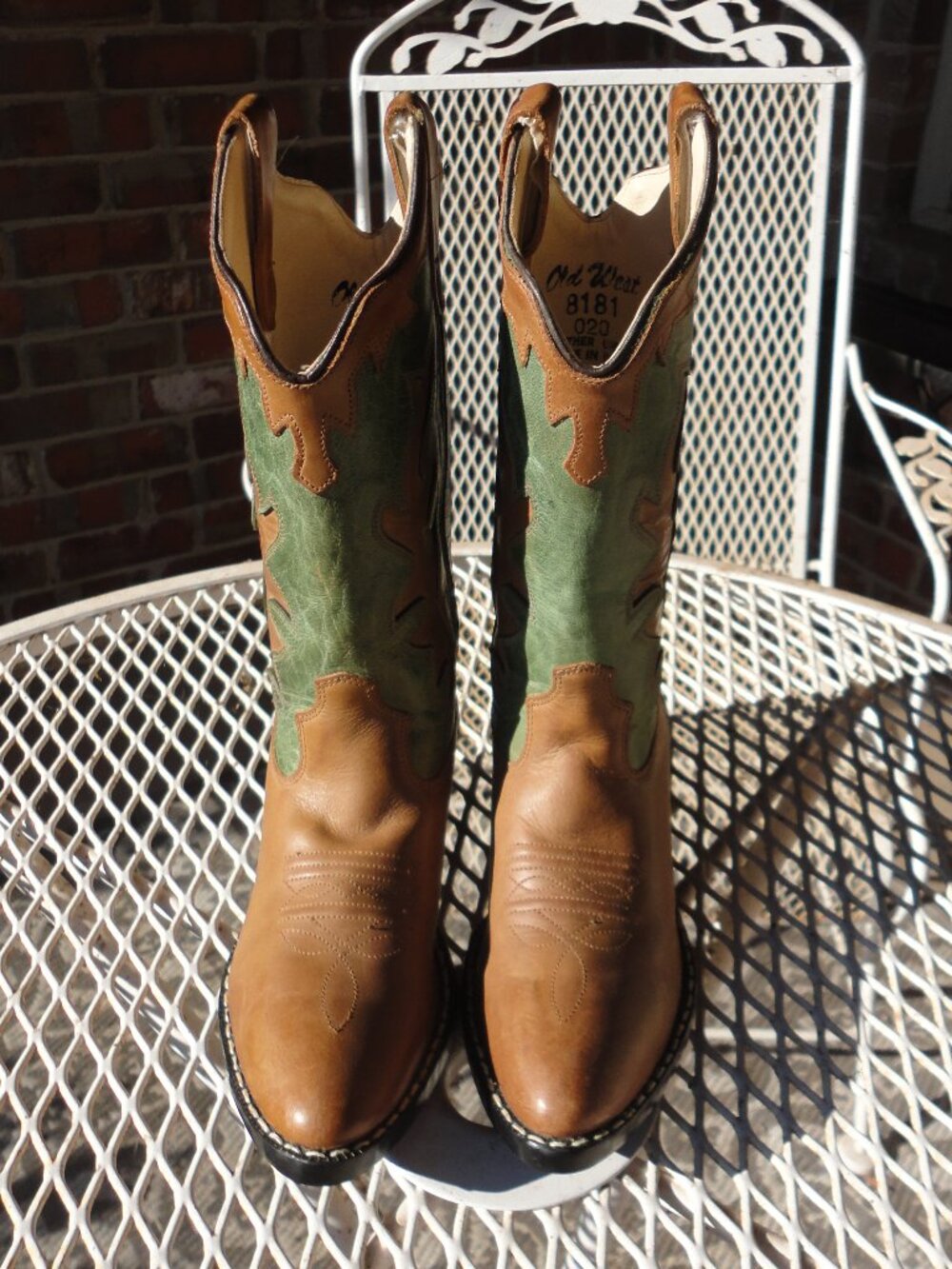OLD WEST Kid's Brown & Turquoise Western Boots Size 4.5
